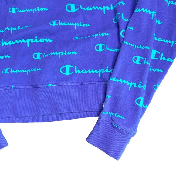 Champion Purple Logo Green Print Crop Sweatshirt Size Size S - Picture 5 of 8